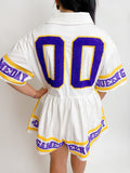 Gameday Queen Romper White, Purple & Gold