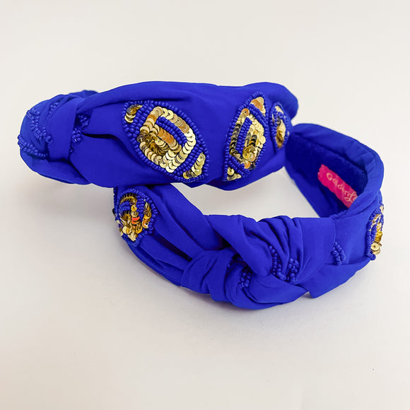 Football Sequin Headband-Blue & Gold