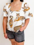 Poplin Accent Sleeve Blouse Tiger