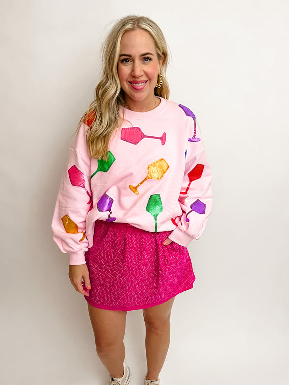 Sequin Wine Glass Sweatshirt
