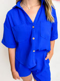 Waffle Short Sleeve Button Up