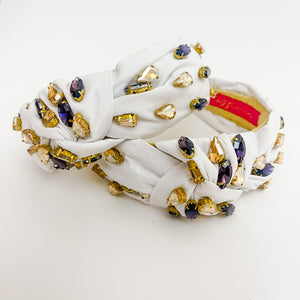 Rhinestone Knot Headband-White, Purple & Gold