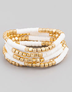 FA White & Gold Beaded Bracelet Set