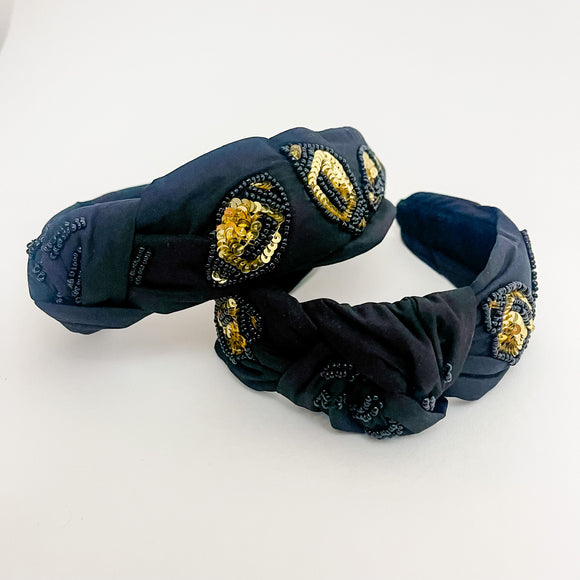 Football Sequin Headband-Black & Gold