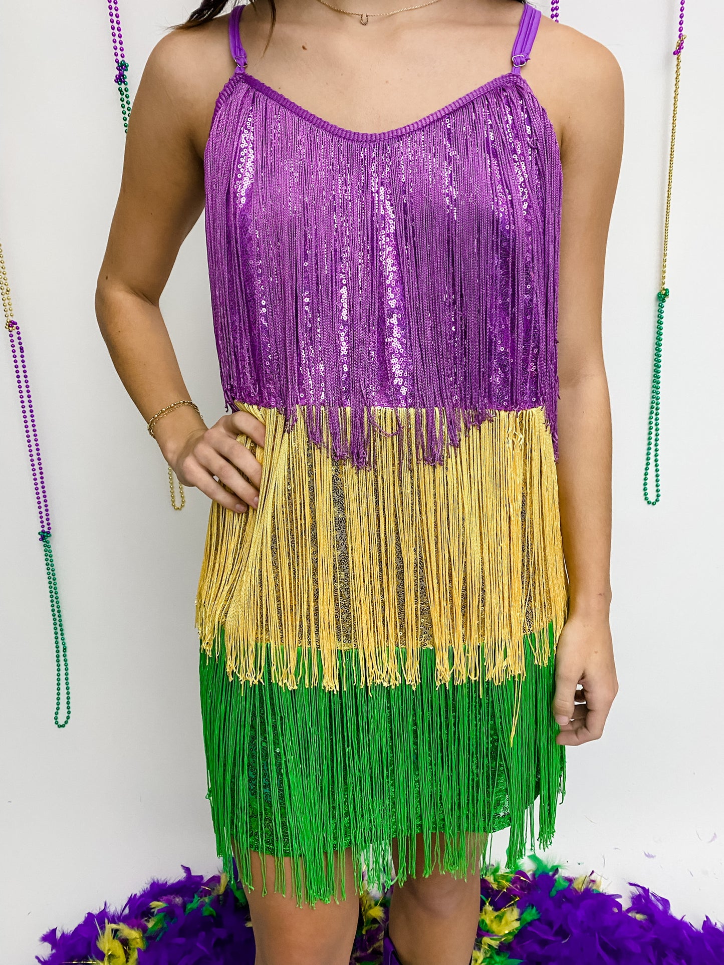 Mardi Gras Sequin Fringe Mini Dress