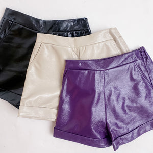 Shiny Pu Cuffed Hem Short