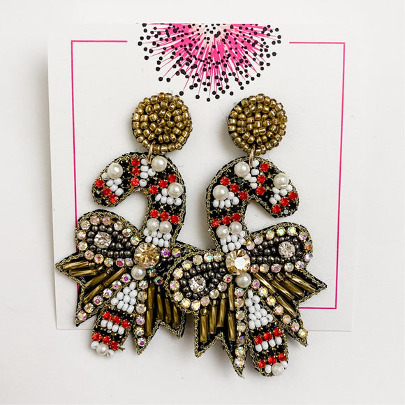 Candy Cane Bow Beaded Earring