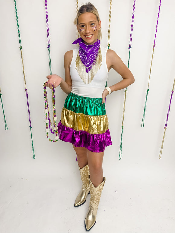 Metallic Mardi Gras Mini Skirt