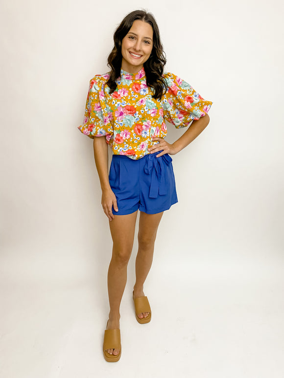 Floating Floral Puff Sleeve Blouse