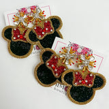 Mouse with Bow Beaded Earring