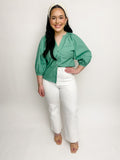Solid Poplin Button Puff Sleeve Top