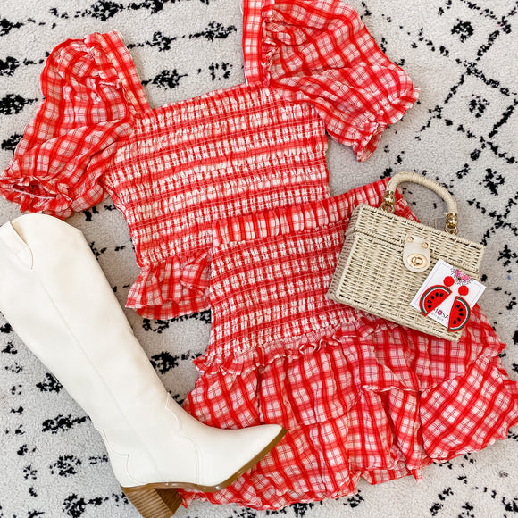 Ruby Plaid Smocked Skirt