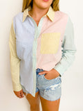 Pastel Color block Stripe Button Down Shirt