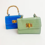 Bamboo Handle Mini Croc Handbag