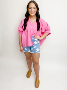 Flower Child Distressed Denim Shorts