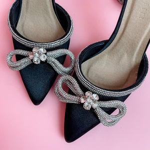 Elope Black Satin Heels