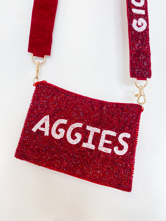 TJ Aggies Beaded Pouch
