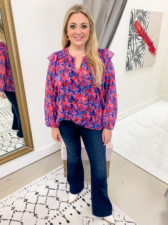 Curvy Striped Floral Blouse